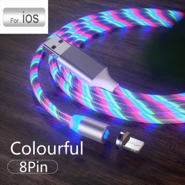 3 In1 Magnetic Current Luminous Lighting Charging Mobile Phone Cable cle usb c cable for Samsung LED Micro USB Type C for Iphone