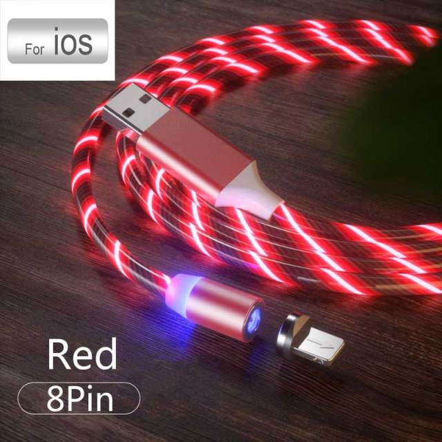 3 In1 Magnetic Current Luminous Lighting Charging Mobile Phone Cable cle usb c cable for Samsung LED Micro USB Type C for Iphone