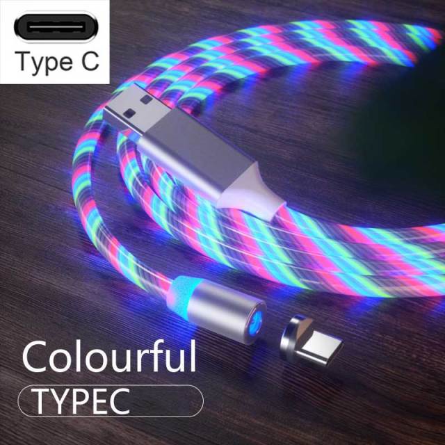 3 In1 Magnetic Current Luminous Lighting Charging Mobile Phone Cable cle usb c cable for Samsung LED Micro USB Type C for Iphone